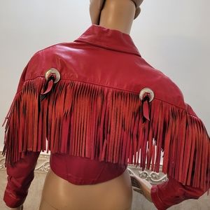 Vintage Park V Red Leather Fringe Jacket